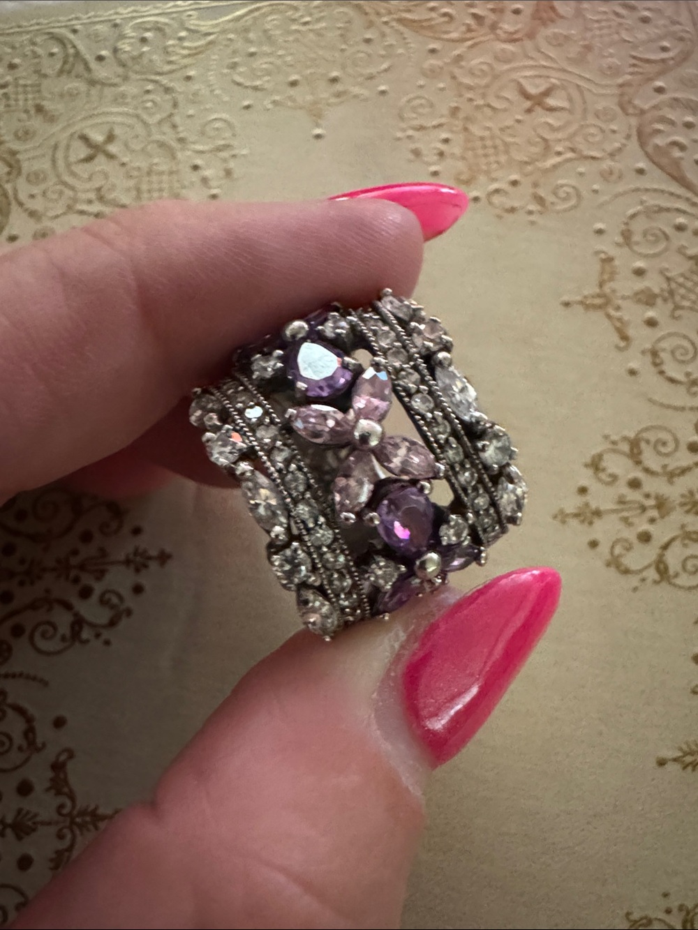 925 sterling silver amethyst Crystal Multi-Band Statement Ring - Elegant Sparkle